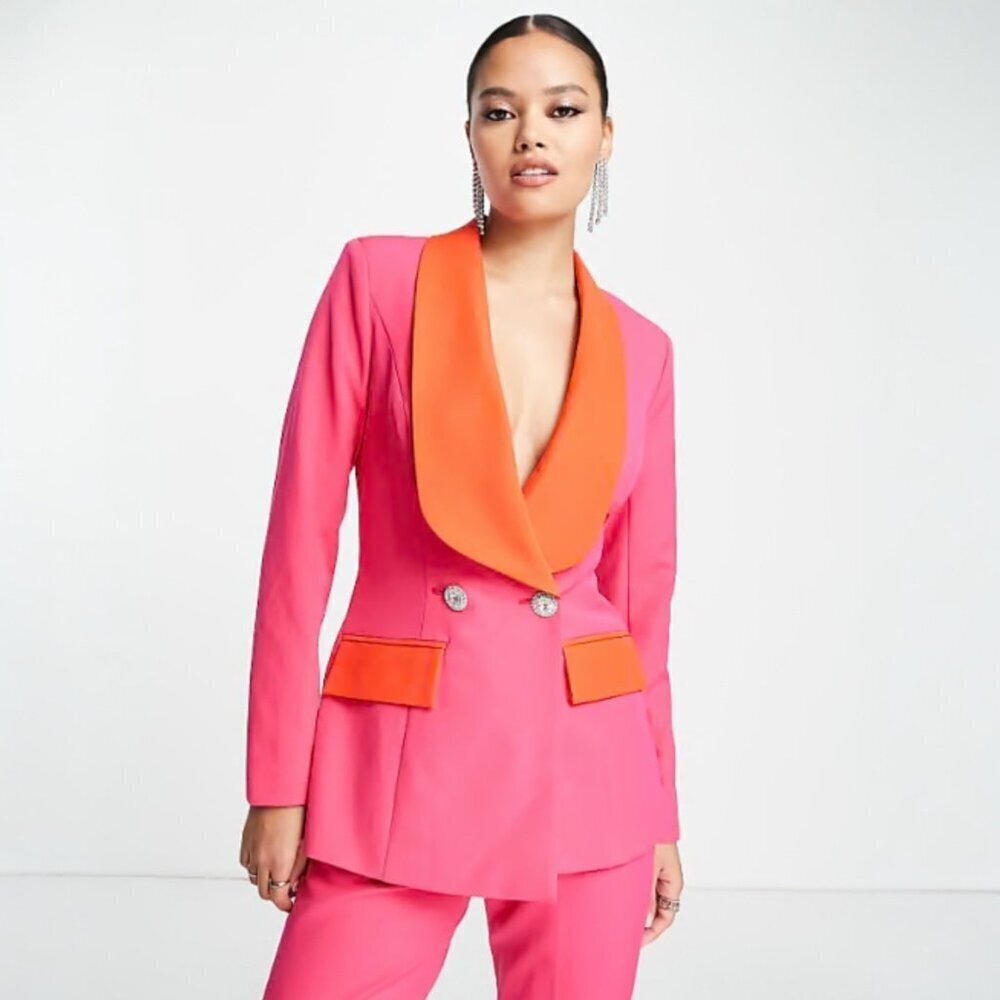 Lavish Alice Colorblock Blazer Jacket Size 4 Pink Orange Maximalist Work Career